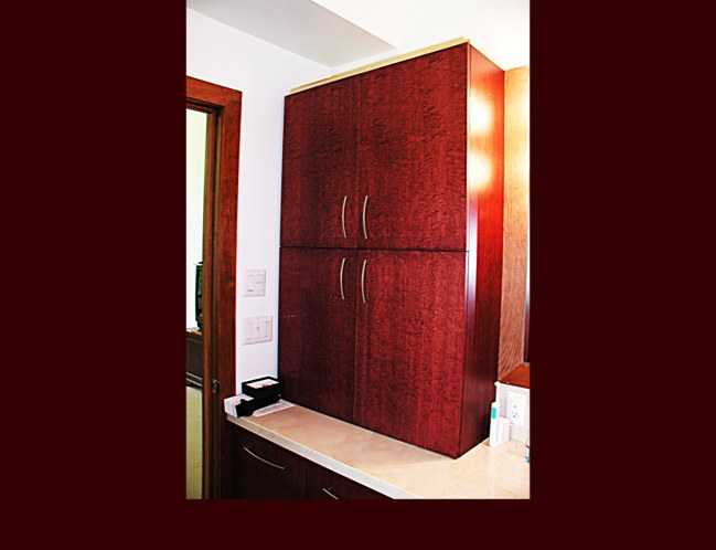 Bird's Eye Maple Bathroom Cabinetry. Contemporary slab design.