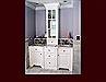 White Lacquer Maple Bathroom Vanity. Flat Panel Inset door style. Divided lite upper cabinet.