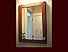 White Oak Stained Medicine Cabinet. Beveled Mirror Glass. Ebony inlays in frame.