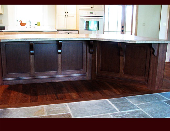 Walnut Kitchen Island with Wilson Art laminated countertop. Full Back Panels with brackets and end posts.